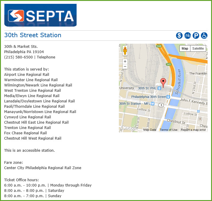 map of philadelphia 30th street station Septa S And Amtrak S 30th St Station Map map of philadelphia 30th street station